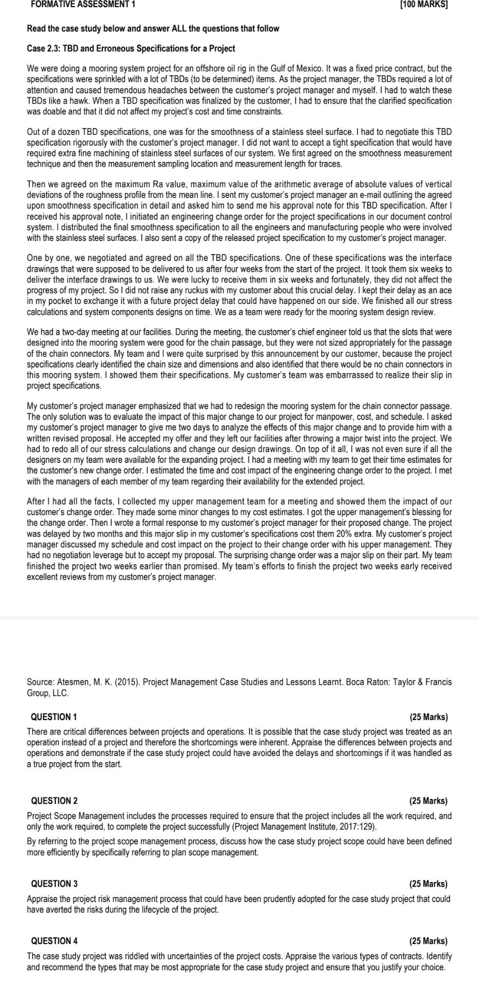  Read the case study below and answer ALL the questions that