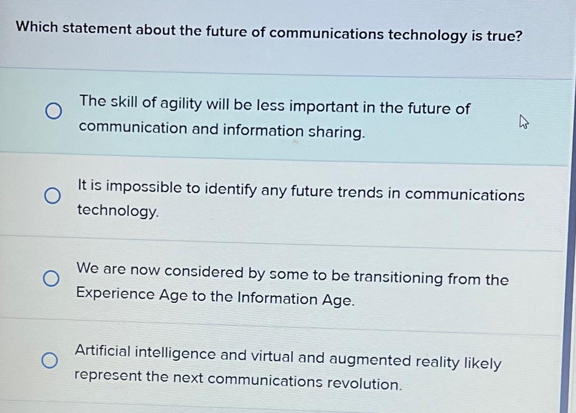  Which statement about the future of communications technology is true? The