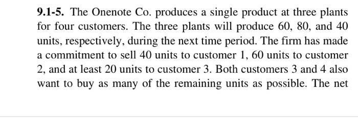  9.1-5. The Onenote Co. produces a single product at three plants