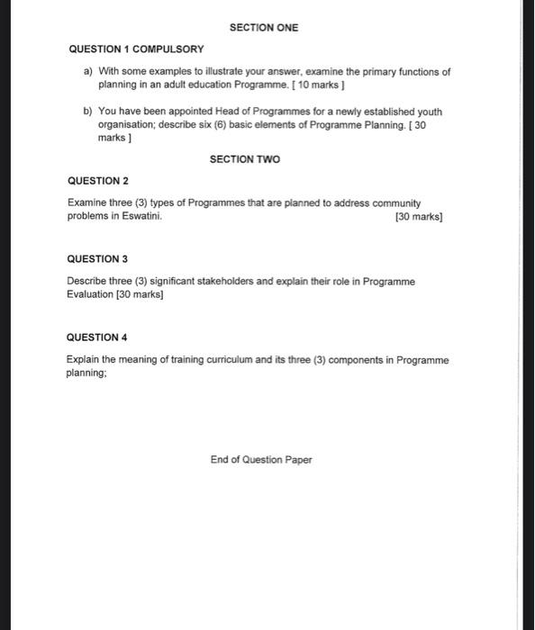  SECTION ONE QUESTION 1 COMPULSORY a) With some examples to illustrate