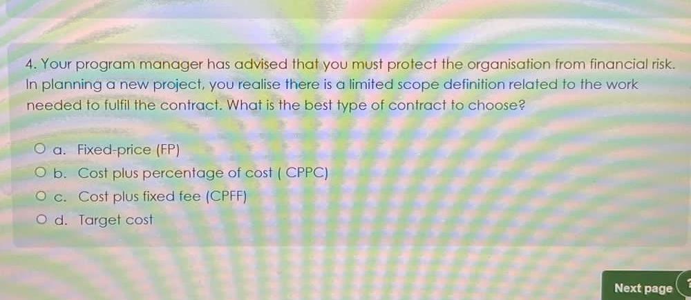  Your program manager has advised that you must protect the organisation