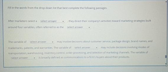  Fill in the words from the drop-down list that best complete