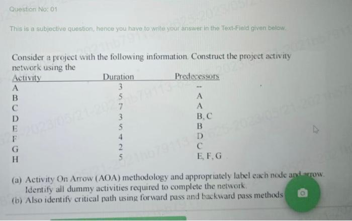  Activity On Arrow (AOA) methodology and appropriately label each node and