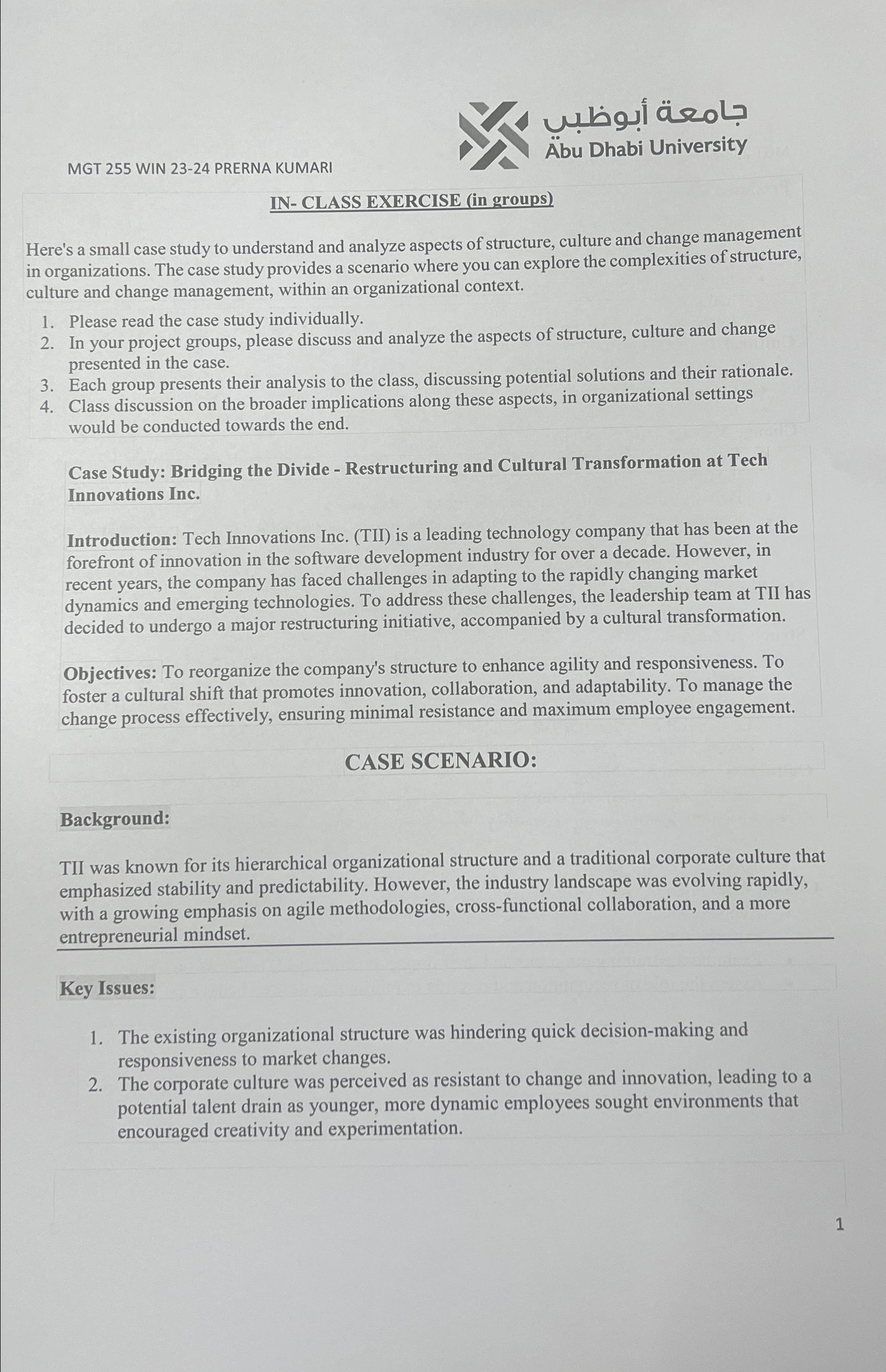  MGT 255 WIN 23-24 PRERNA KUMARI IN- CLASS EXERCISE (in groups)