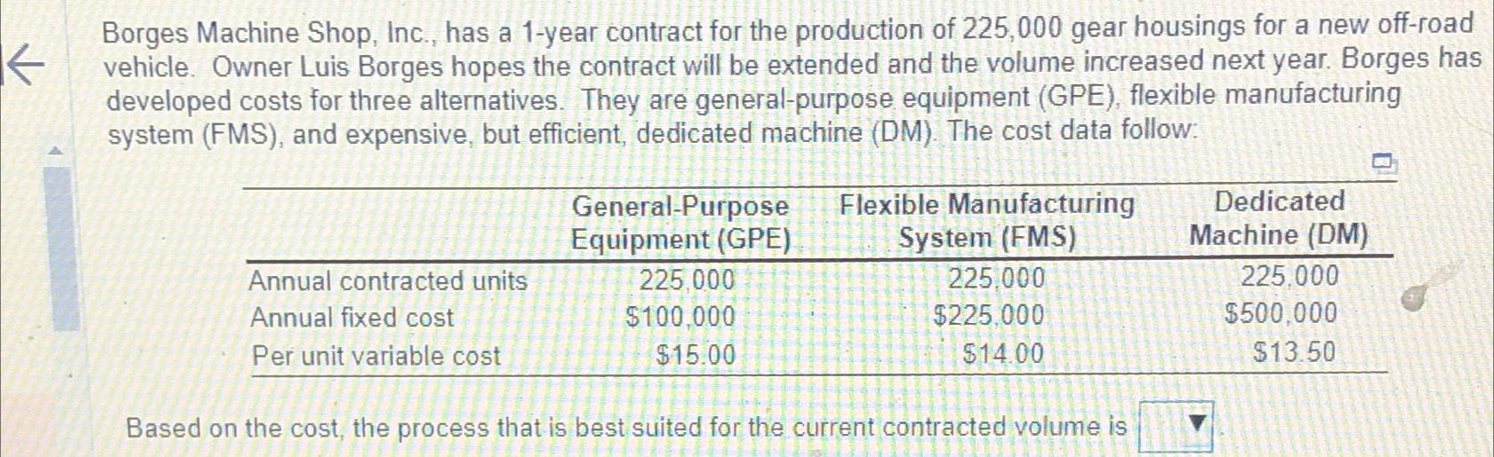  Borges Machine Shop, Inc., has a 1-year contract for the production