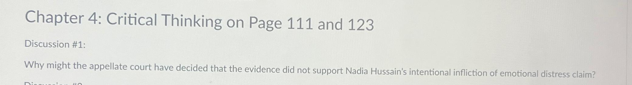  Chapter 4: Critical Thinking on Page 111 and 123 Discussion #1: