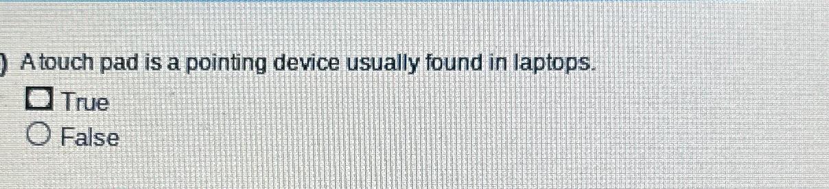  A touch pad is a pointing device usually found in laptops.
