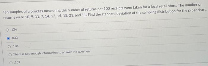 please help me Ten samples of a process measuring the number of