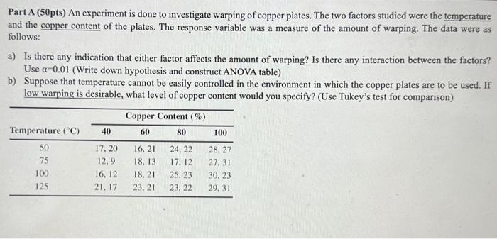 please give a solution quickly Part A ( 50 pts) An experiment