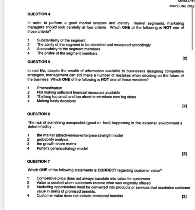 please help me with this multiple choice MAY/JUNE 2015 QUESTION 4 In