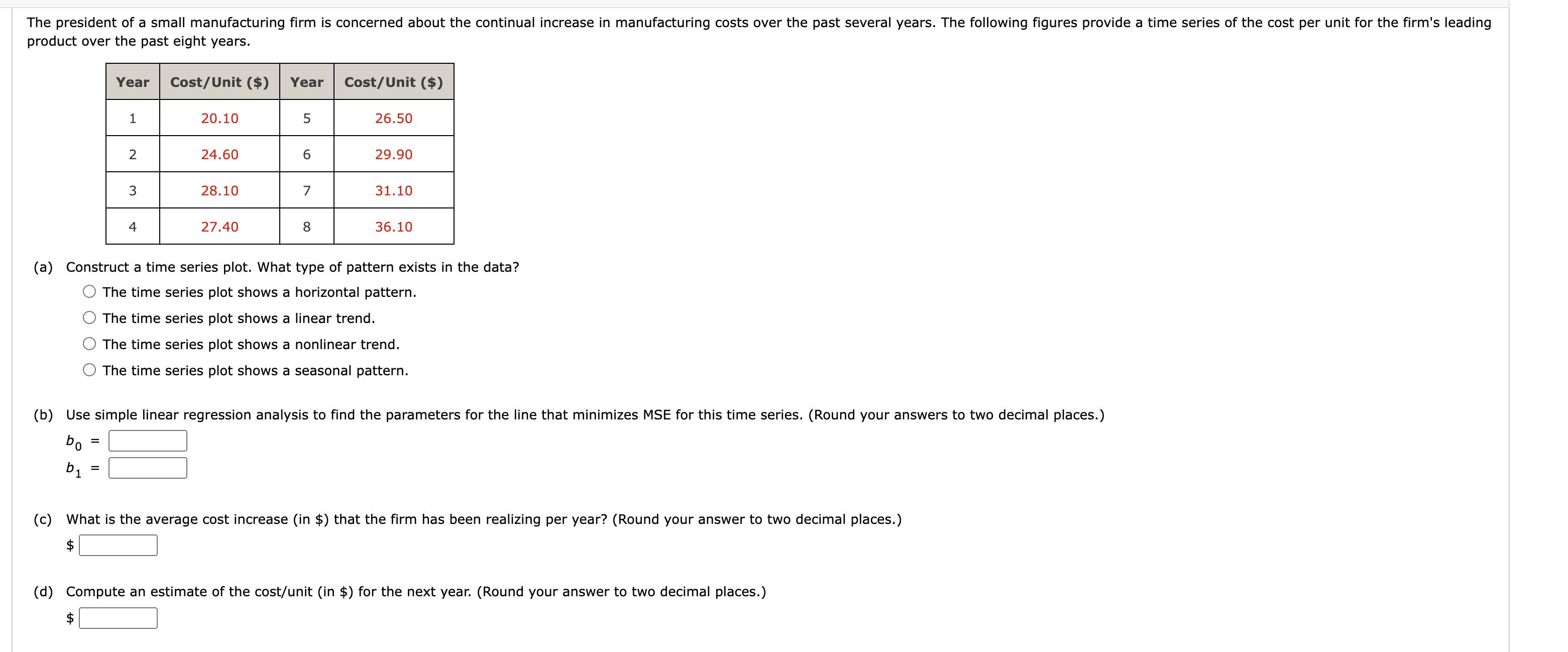  product over the past eight years. (a) Construct a time series