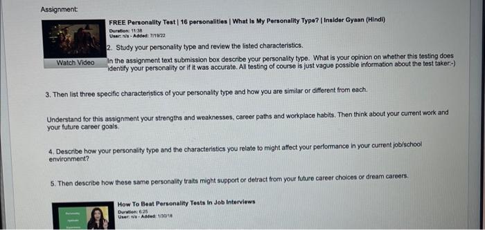 help pls Assignment: FREE Personality Test | 16 personalities | What is