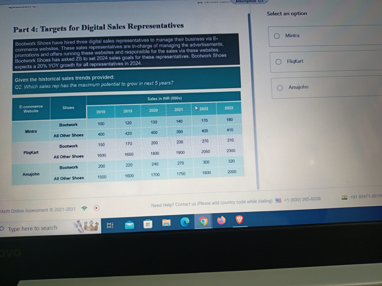  Part 4: Targets for Digital Sales Representatives Bootwork Shoes have hired
