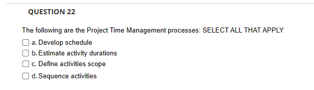 The following are the Project Time Management processes: SELECT ALL THAT