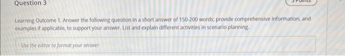  Learning Outcome 1. Answer the following question in a short answer
