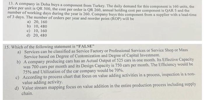  13. A company in Doha buys a component from Turkey. The