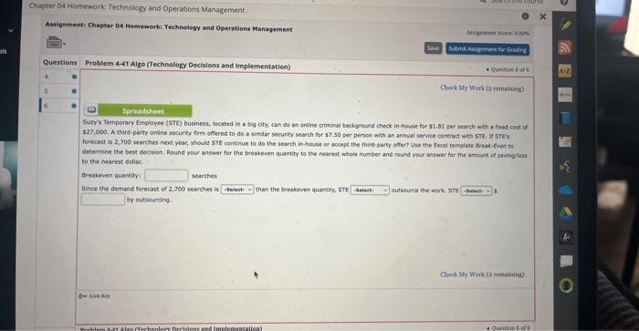 please help Assignmentr Chapter 04 Hemeworkt Technology and Operabions Management Questions Problem