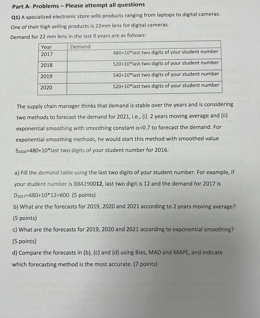 student number 10 Part A- Problems - Please attempt all questions