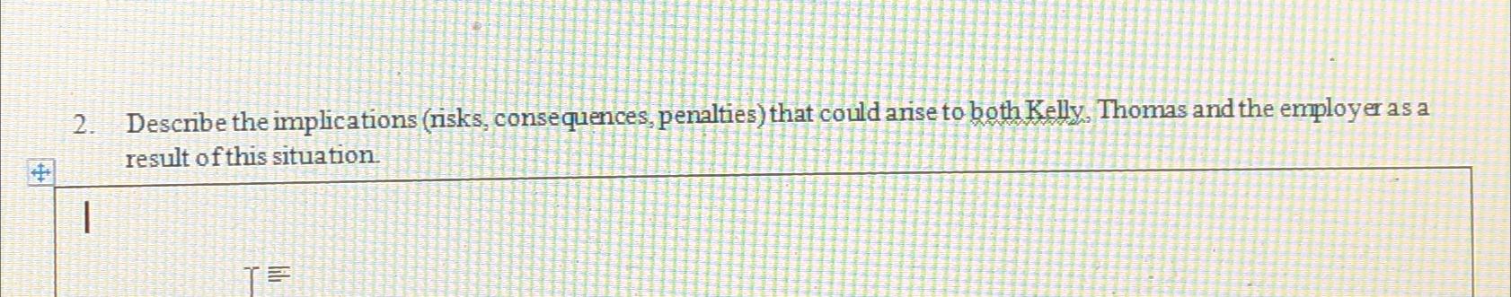  Describe the implications (nisks, consequences, penalties) that could anise to both
