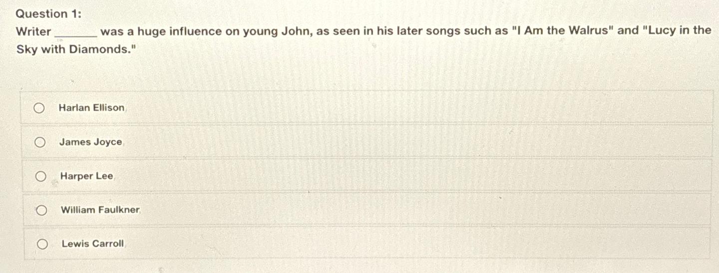  Question 1: Writer was a huge influence on young John, as