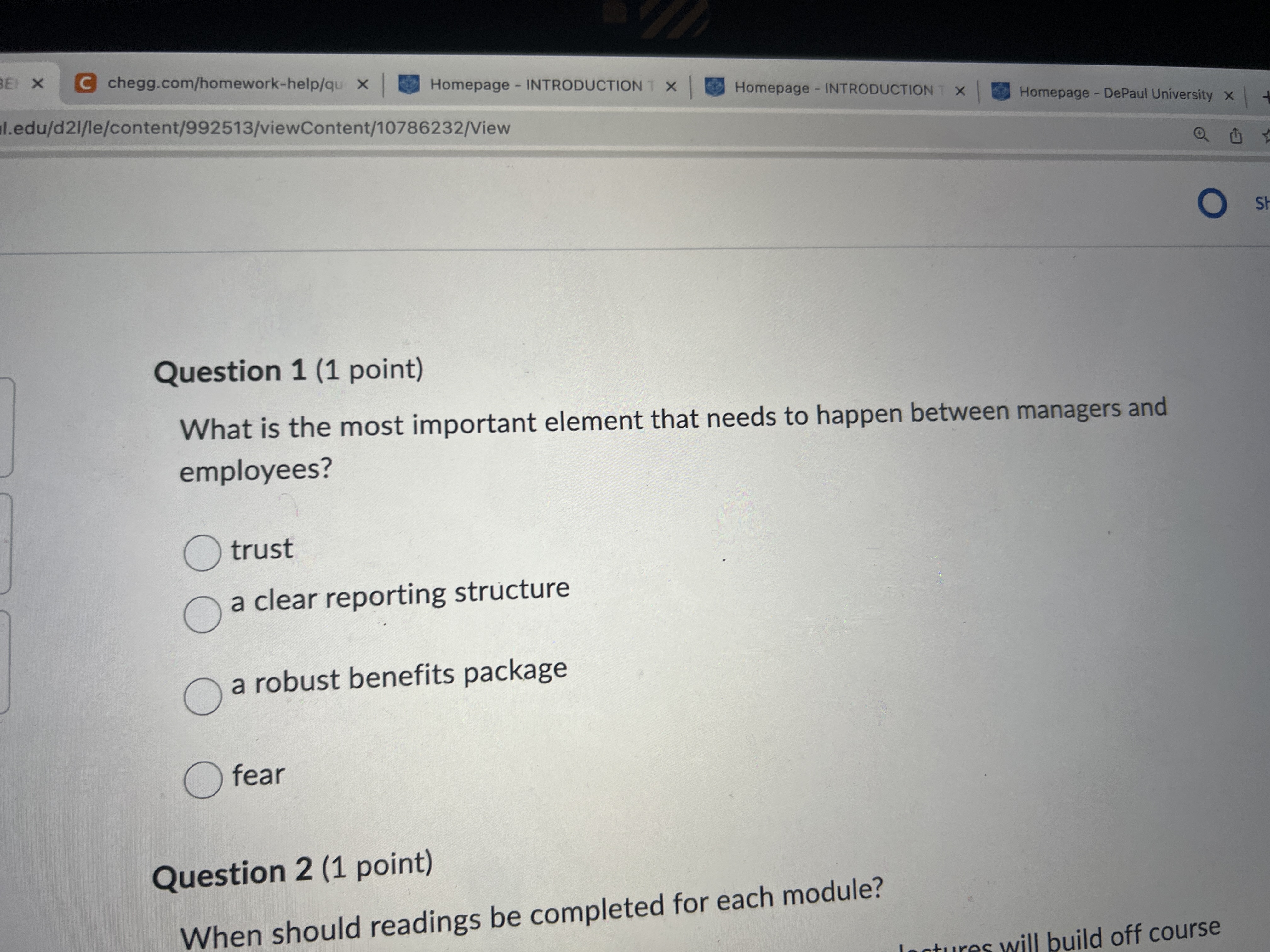  Question 1(1 point) What is the most important element that needs
