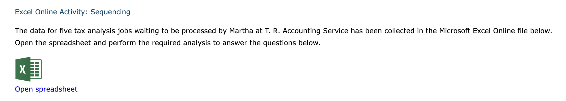  Excel Online Activity: Sequencing The data for five tax analysis jobs