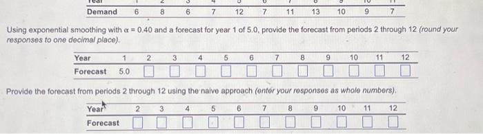 of 5.0, provide the forecast from periods 2 through 12 (ro responses