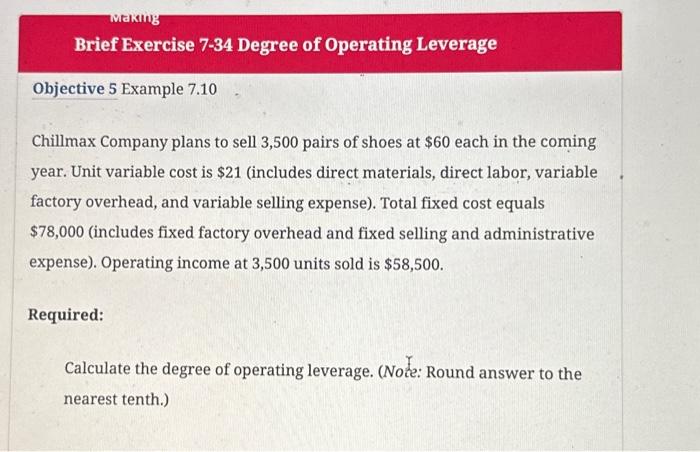  Objective 5 Example 7.10 Chillmax Company plans to sell 3,500 pairs