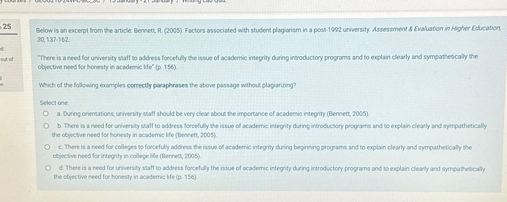  Below is an excerpt from the article: Bennett, R.(2005). Factors associated