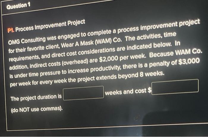  OMS Consulting was engaged to complete a process improvement project P1.