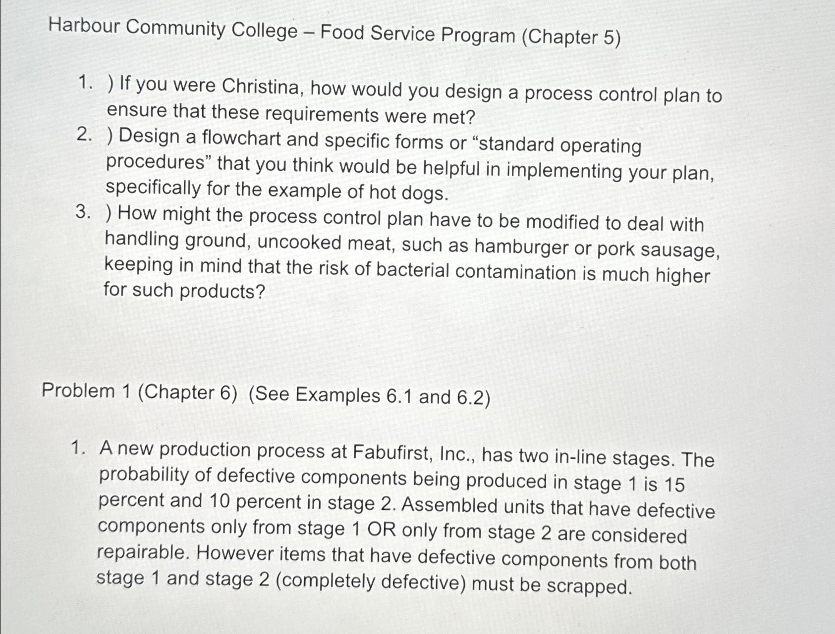  Harbour Community College - Food Service Program (Chapter 5) If you