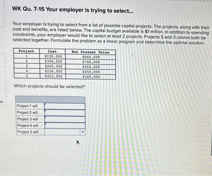 help solve please Your employer is trying to select from a list