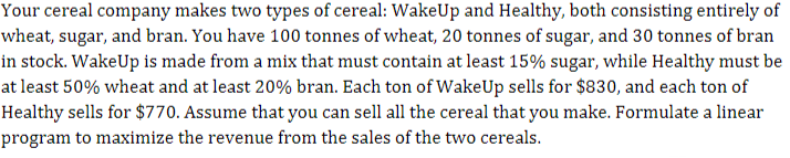 Using these constraints, use Excel Solver to get an Answer Report.
