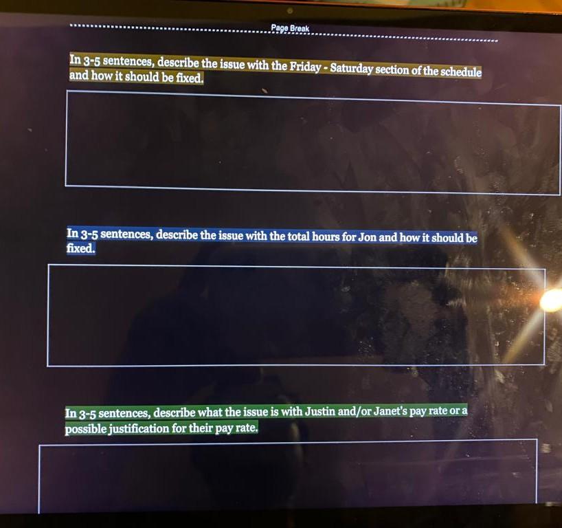 a manager's viewpoint. Look at the highlighted areas and answer the questions