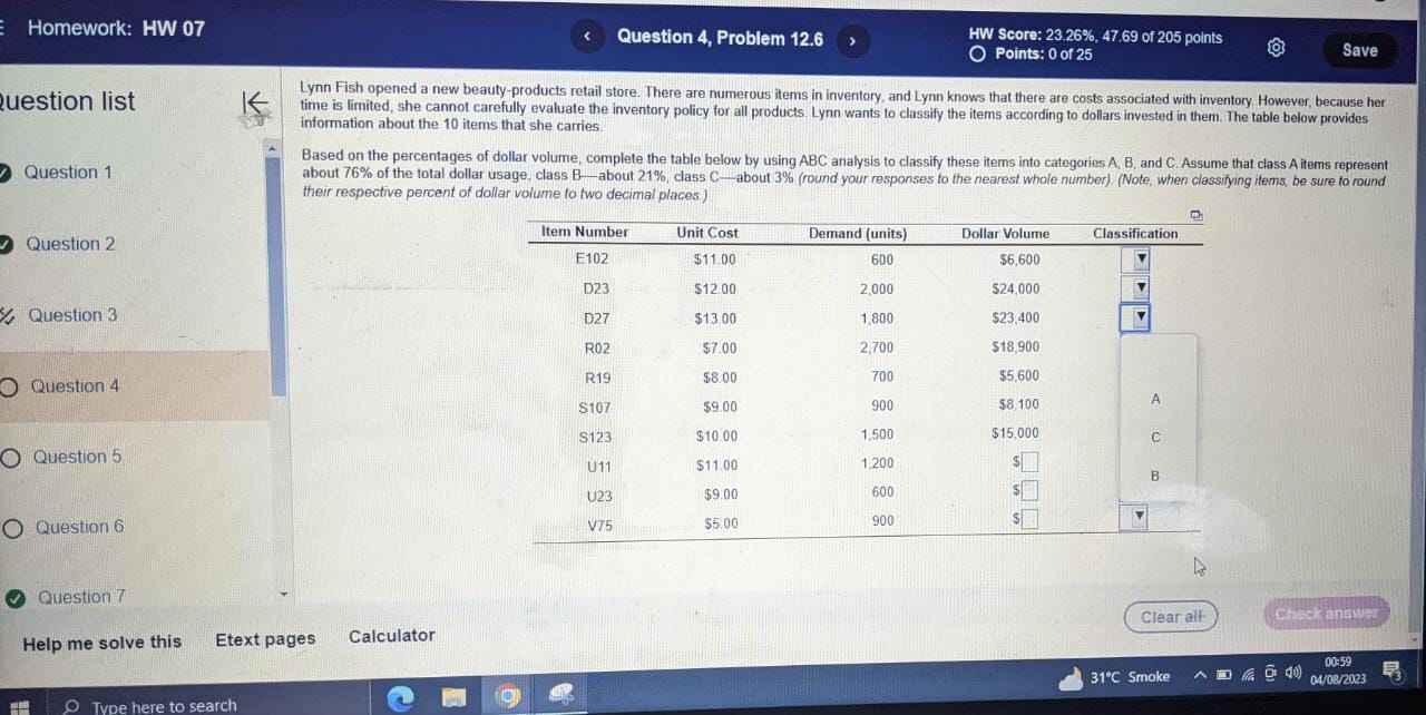  Homework: HW 07 Question 4, Problem 12.6 HW Score: 23.26%,47.69 of