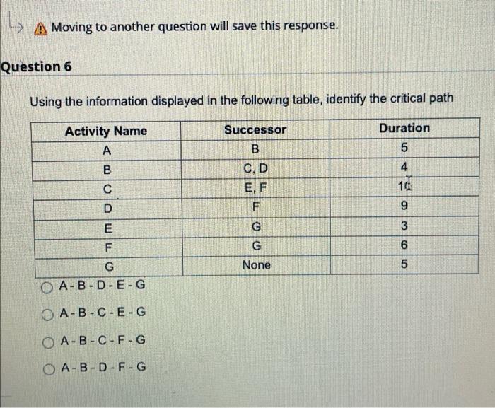  A Moving to another question will save this response. Question 6