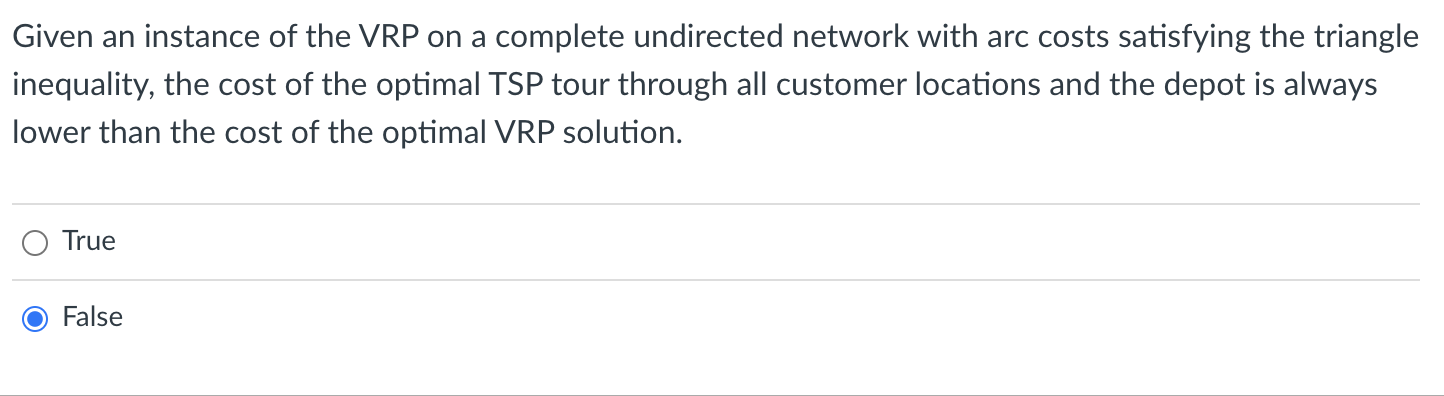 Given an instance of the VRP on a complete undirected network with