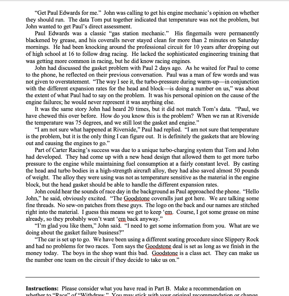  Based on the information, do we race or withdraw? explain "Get