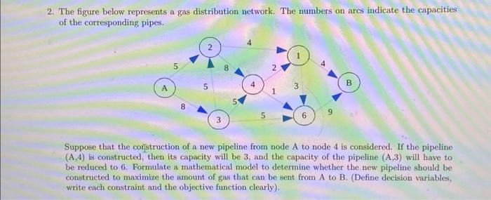  2. The figure below represents a gas distribution network. The numbers