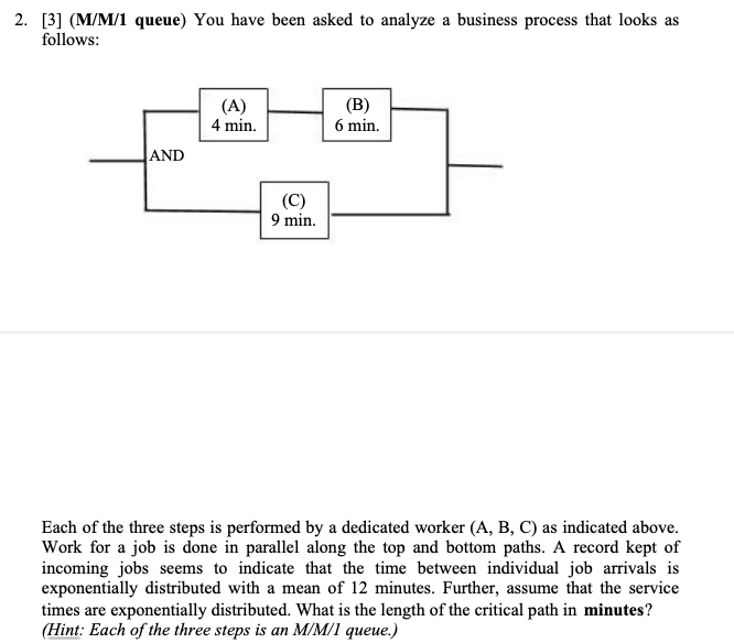  2. [3] (M/M/1 queue) You have been asked to analyze a