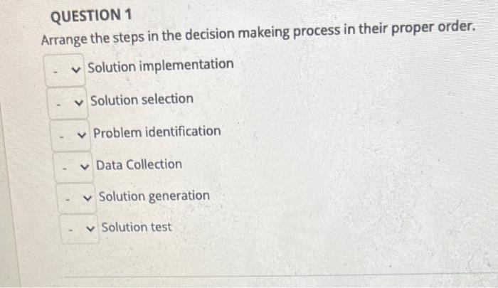  Arrange the steps in the decision makeing process in their proper