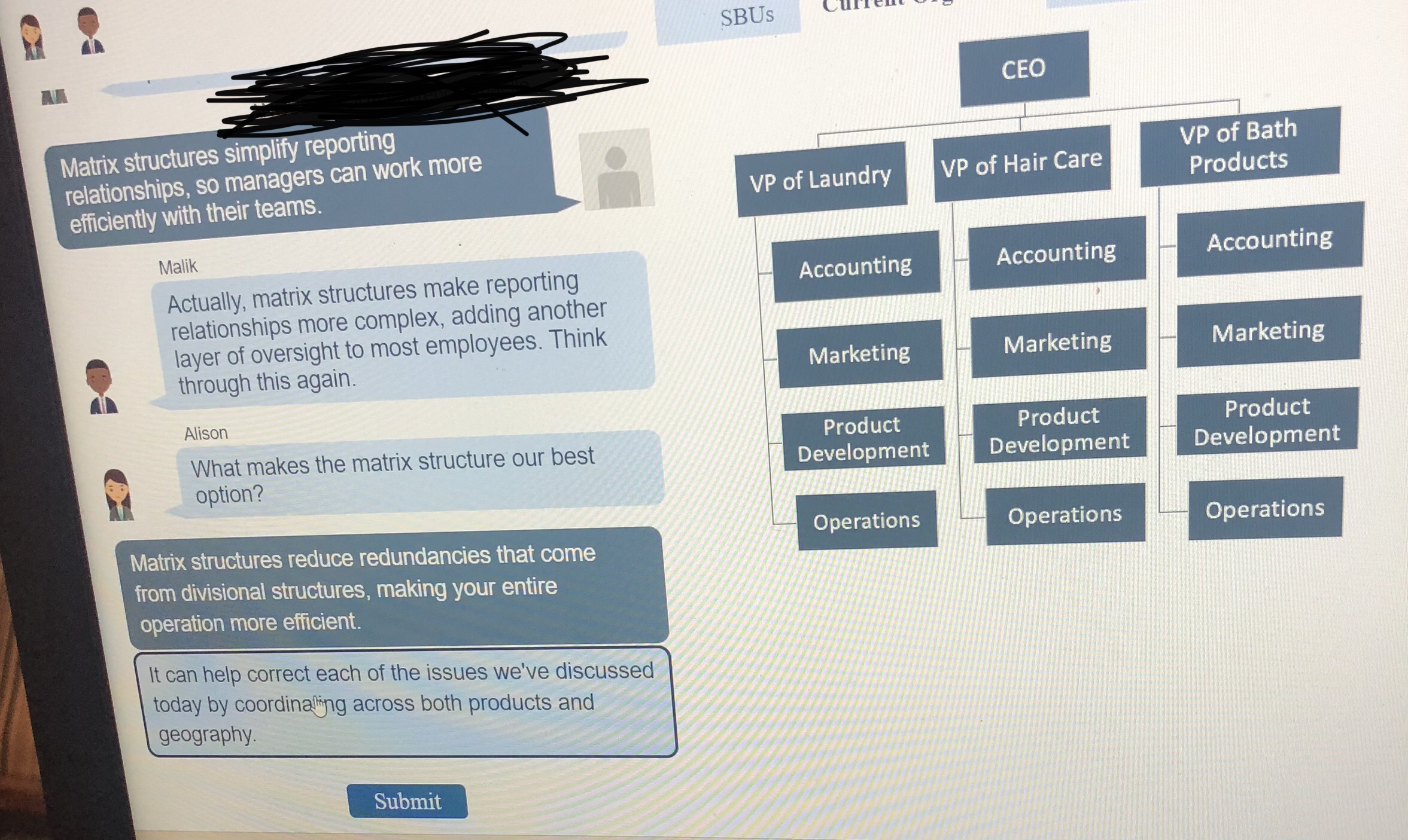  Malik Actually, matrix structures make reporting relationships more complex, adding another