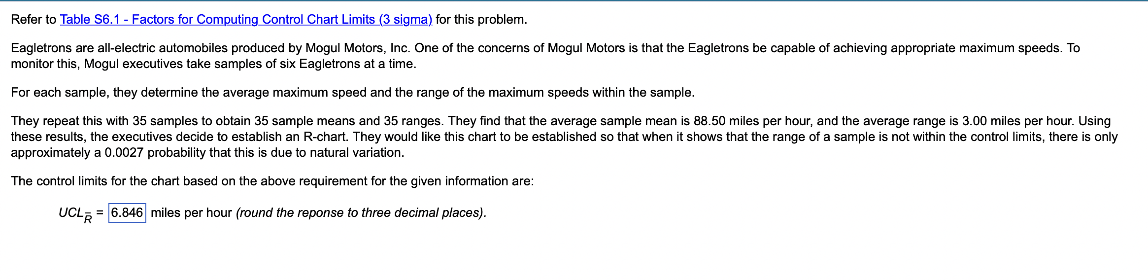  Refer to Table S6.1 - Factors for Computing_Control Chart Limits (3