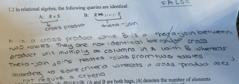 Please help me with this question! 1.2 In relational algebra, the following