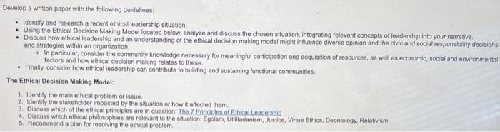  Develop a written paper with the following guidelines: - Identify and