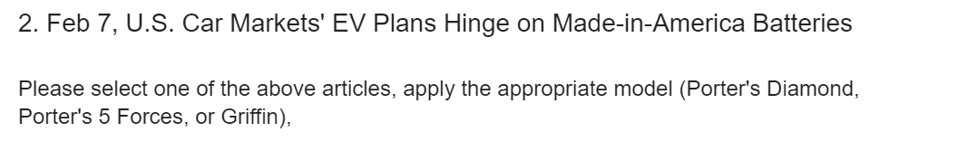 Appropriate Model for Analysis: Porter's Diamond Model Focus: China \begin{tabular}{|l|l|} \hline Salient