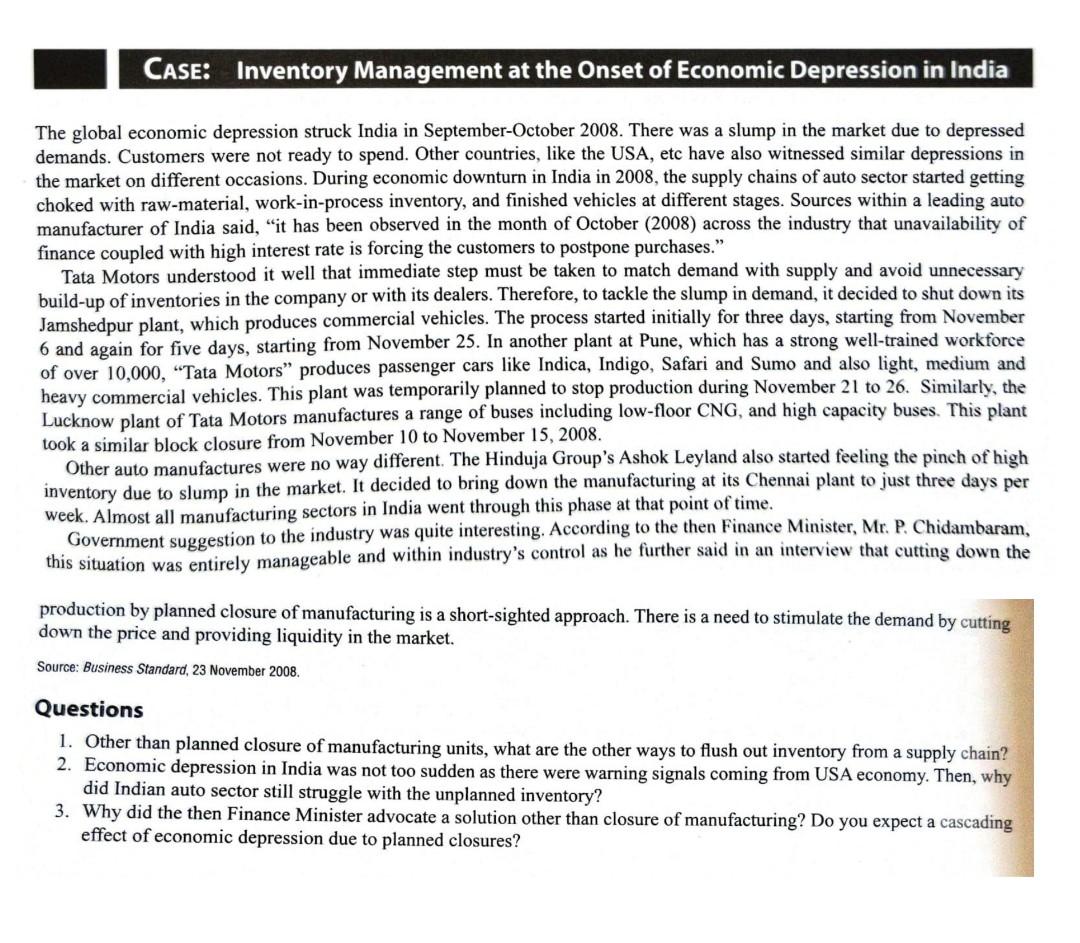 Pl ans case study The global economic depression struck India in September-October