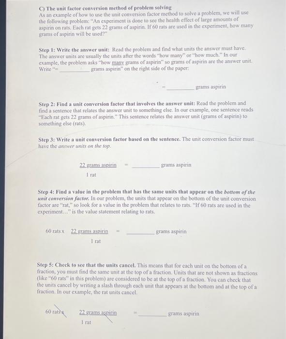  C) The unit factor conversion method of problem solving As an