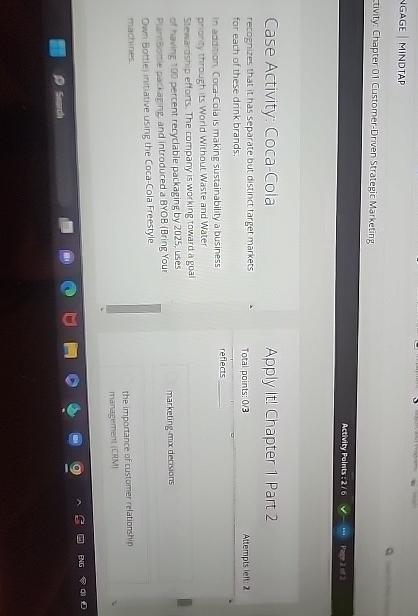  NGAGE MINDTAP Etvity: Chapter 01 Customer-Driven Strategic Marketing Activity Folnts: 26