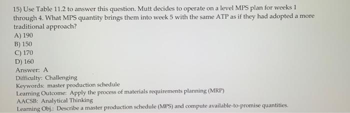 on a level MPS plan for weeks 1 through 4. What MPS